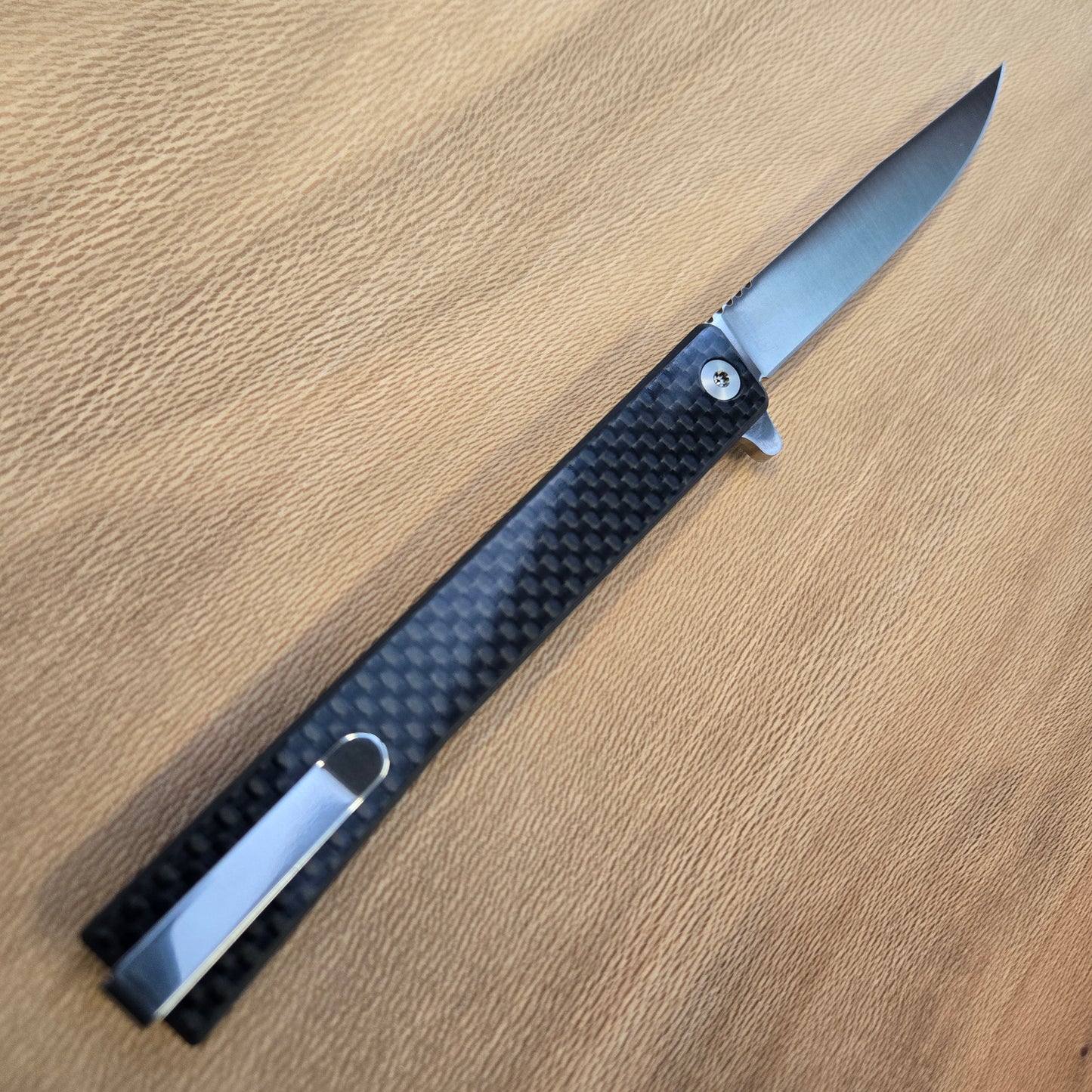 Ocaso Knives Satin Drop Point Carbon Fiber Solstice Folder