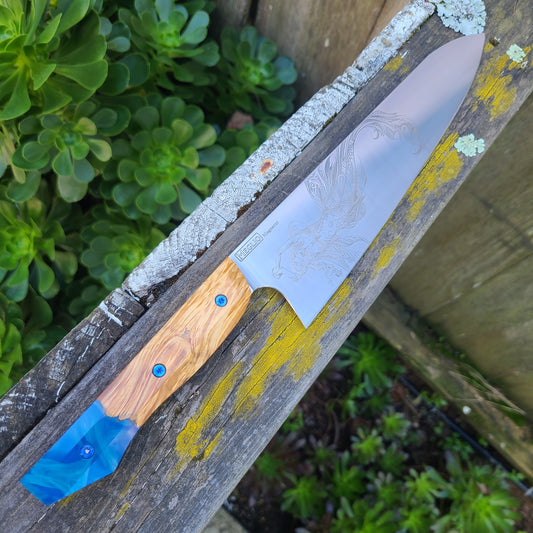 Meglio Knives Semi Custom 10" Blue Resin Calypso Magnacut Gyuto