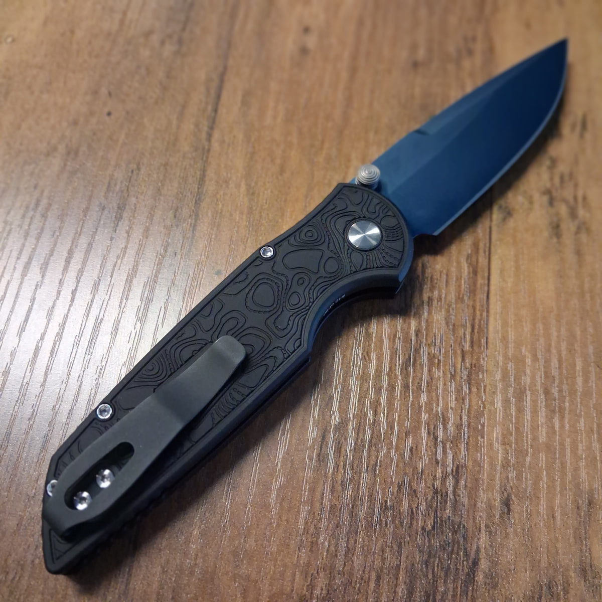 Protech TR-3 Integrity Black Topographic Denim PVD Magnacut Manual Folder