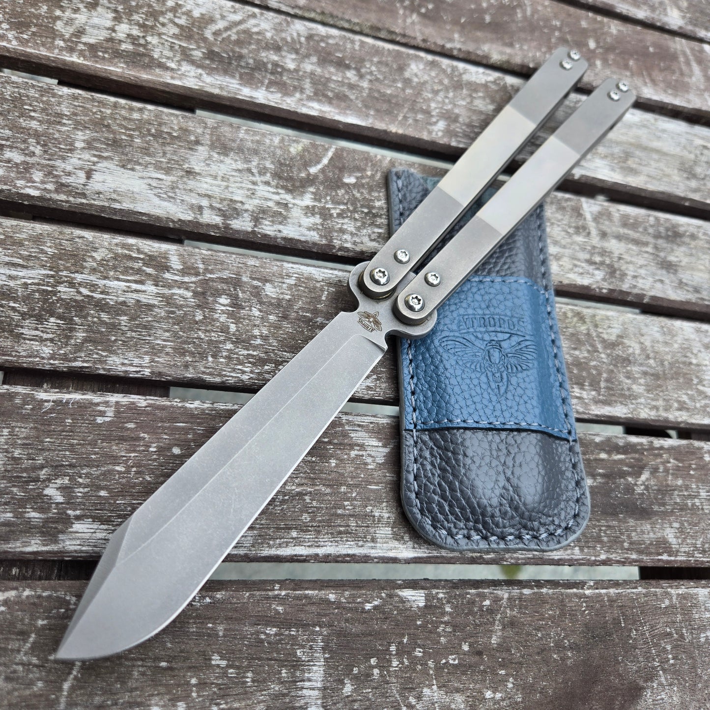 Atropos Knife Fortress 2 Spy 2.0 Titanium D2 Stonewash Balisong