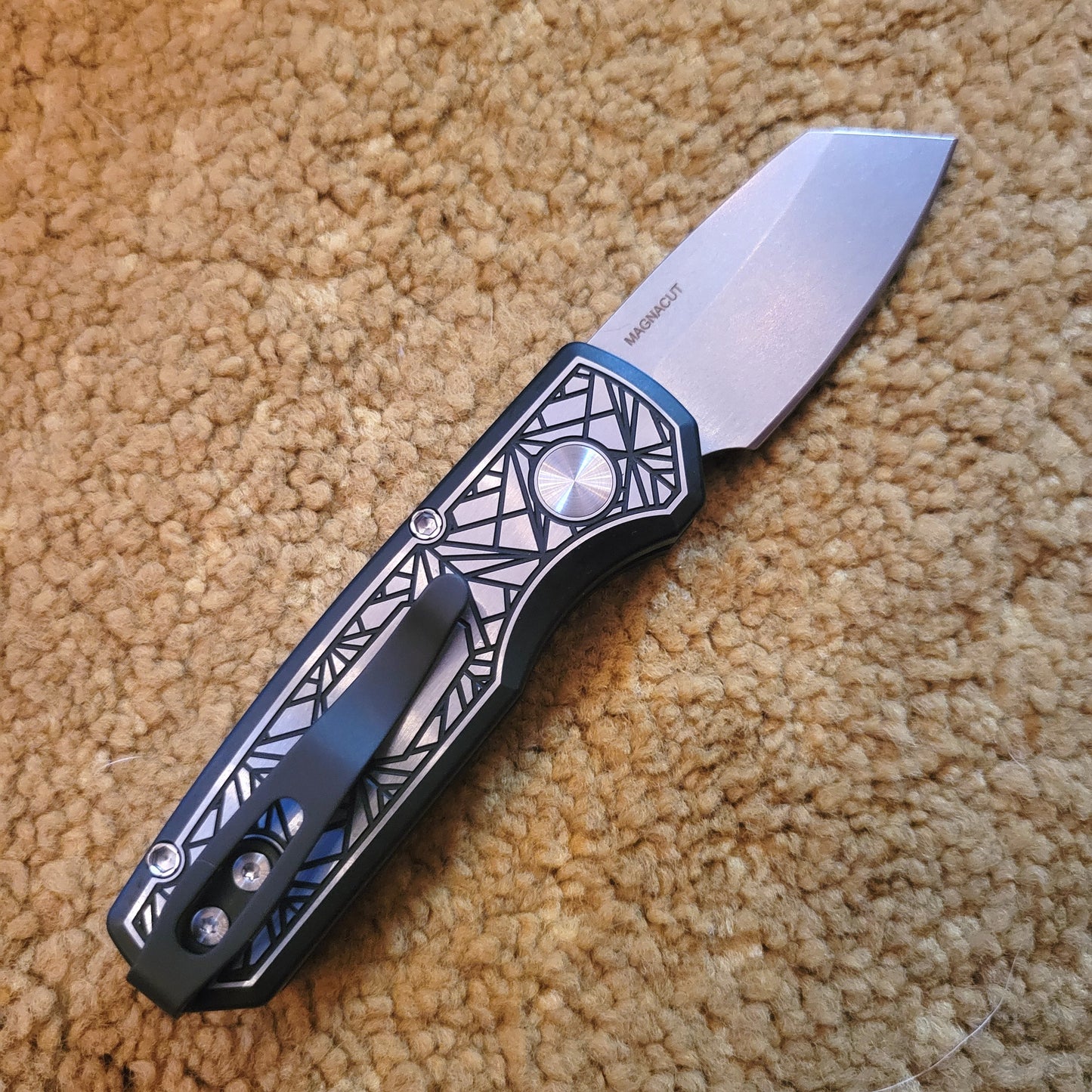 Protech 2024 Runt 5 Nexus "Since 1999" Distressed 17-4 Steel Damascus Auto