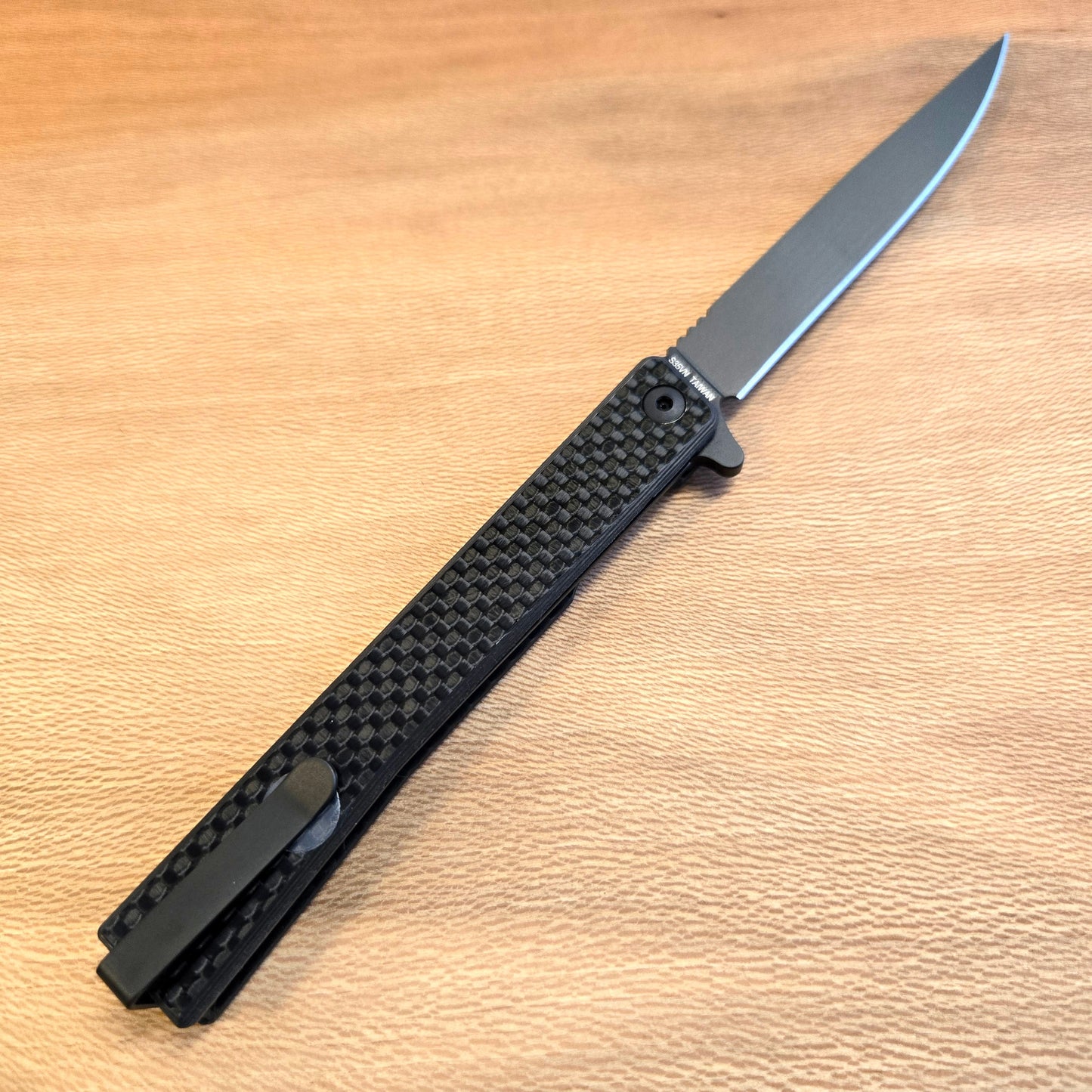 Ocaso Knives Black Drop Point Carbon Fiber Solstice Folder