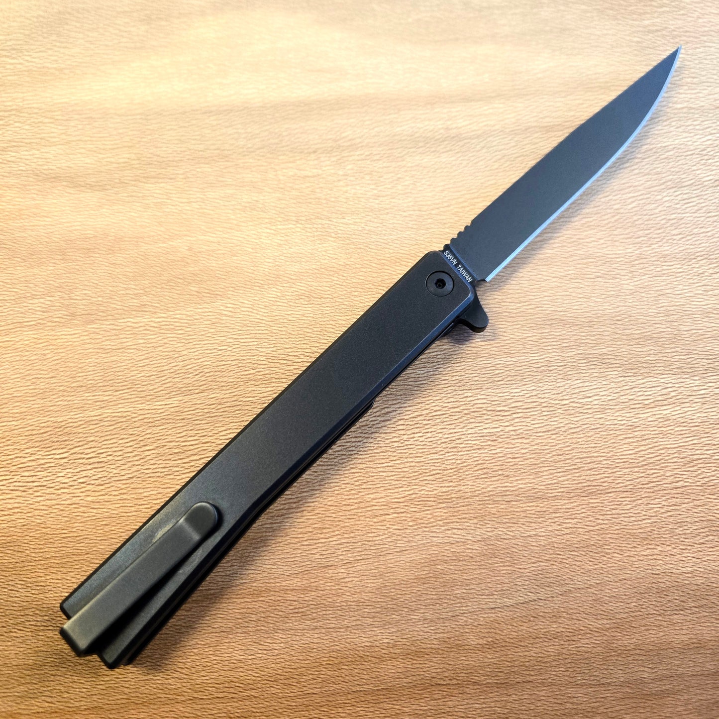 Ocaso Knives Black Drop Point Titanium Solstice Folder
