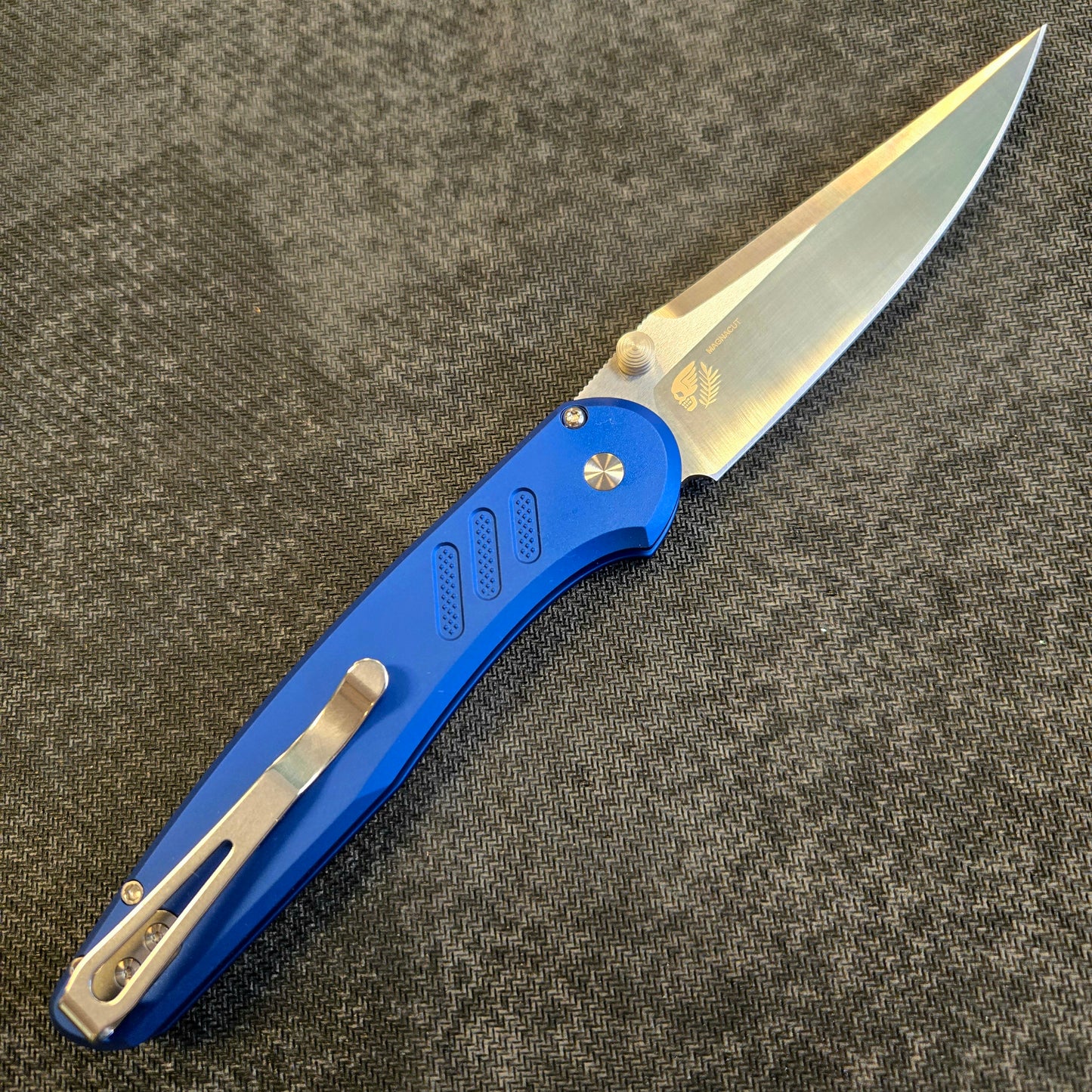 Protech x Peace Neighbor Designed Avalon Knurled Blue Magnacut Folder