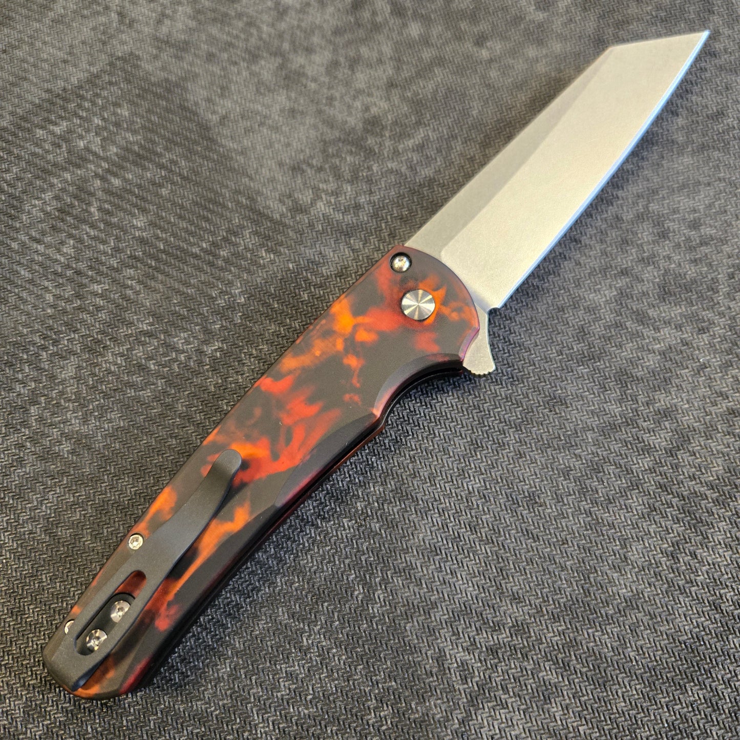 Protech 5401-DF Malibu "Del Fuego" Reverse Tanto Stonewash Magnacut Button Lock Folder