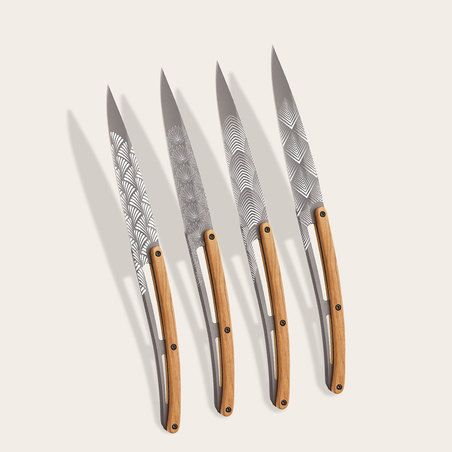 Deejo 4 Piece Steak Knife Set - Olive Wood Art Deco