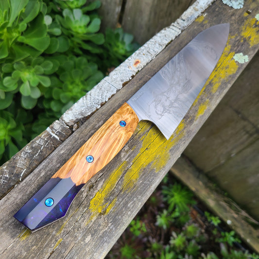 Meglio Knives Semi Custom 8" Purple Resin Calypso Magnacut Gyuto