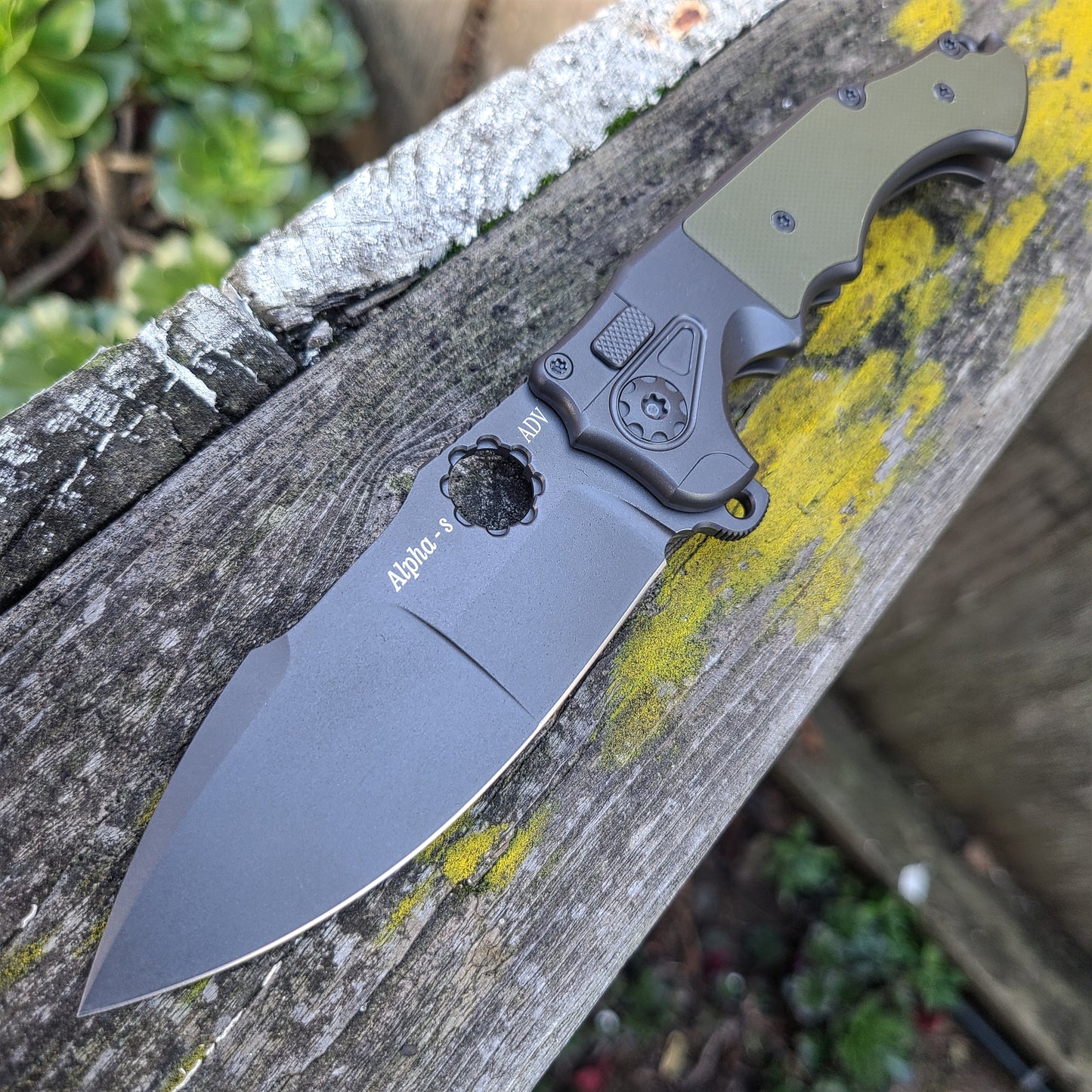 ADV Tactical Alpha-S Black Titanium OD Green G10 S35VN Flipper