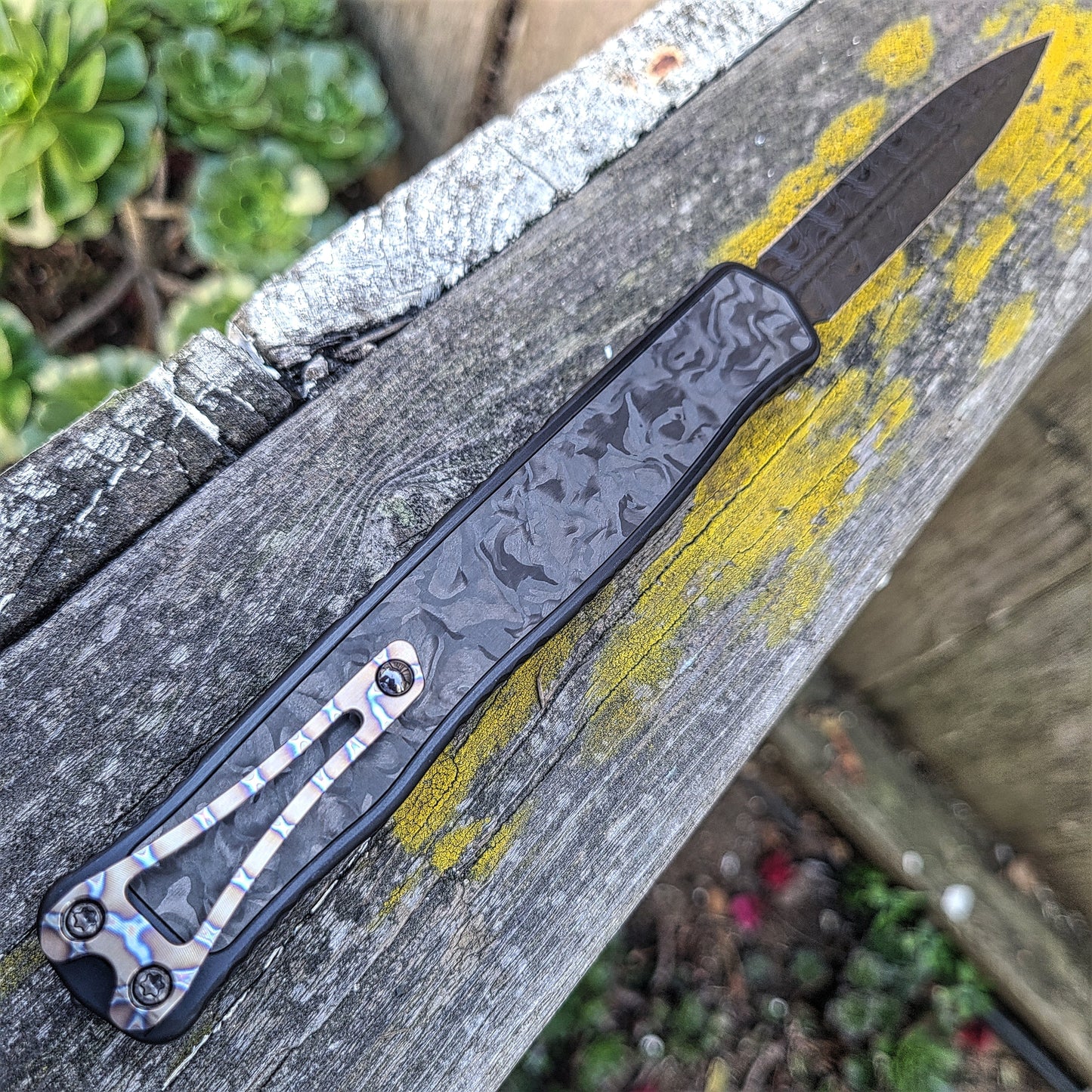 Heretic Knives Cleric II HG VF DLC Damascus Marbled CF OTF Auto