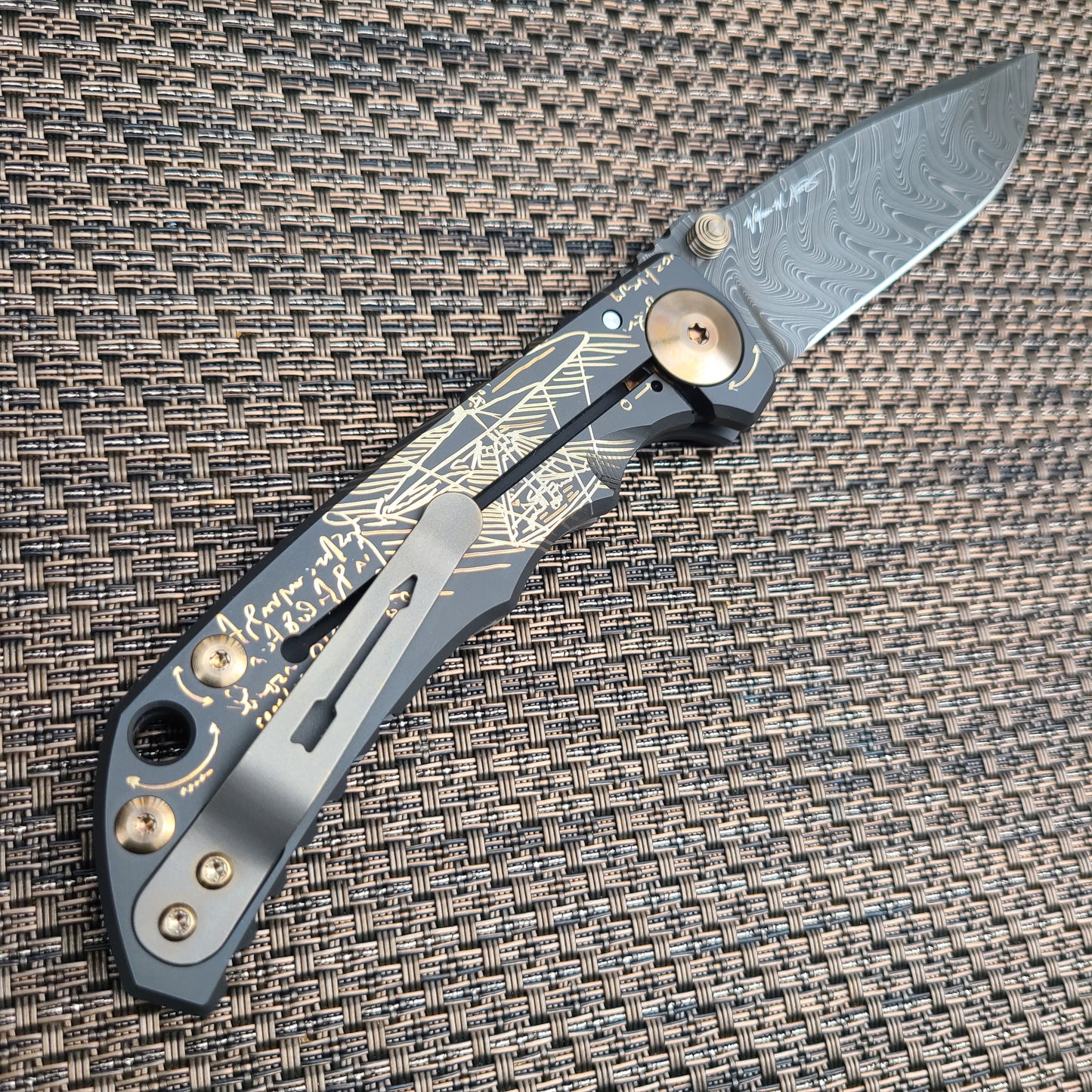 Spartan Blades Harsey Black/Gold DaVinci 4" Nichols Damascus Folder