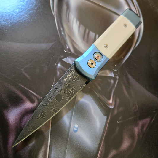 Protech 2025 Custom 005 Godson Blue Titanium Chad Nichols Virus Damascus Auto