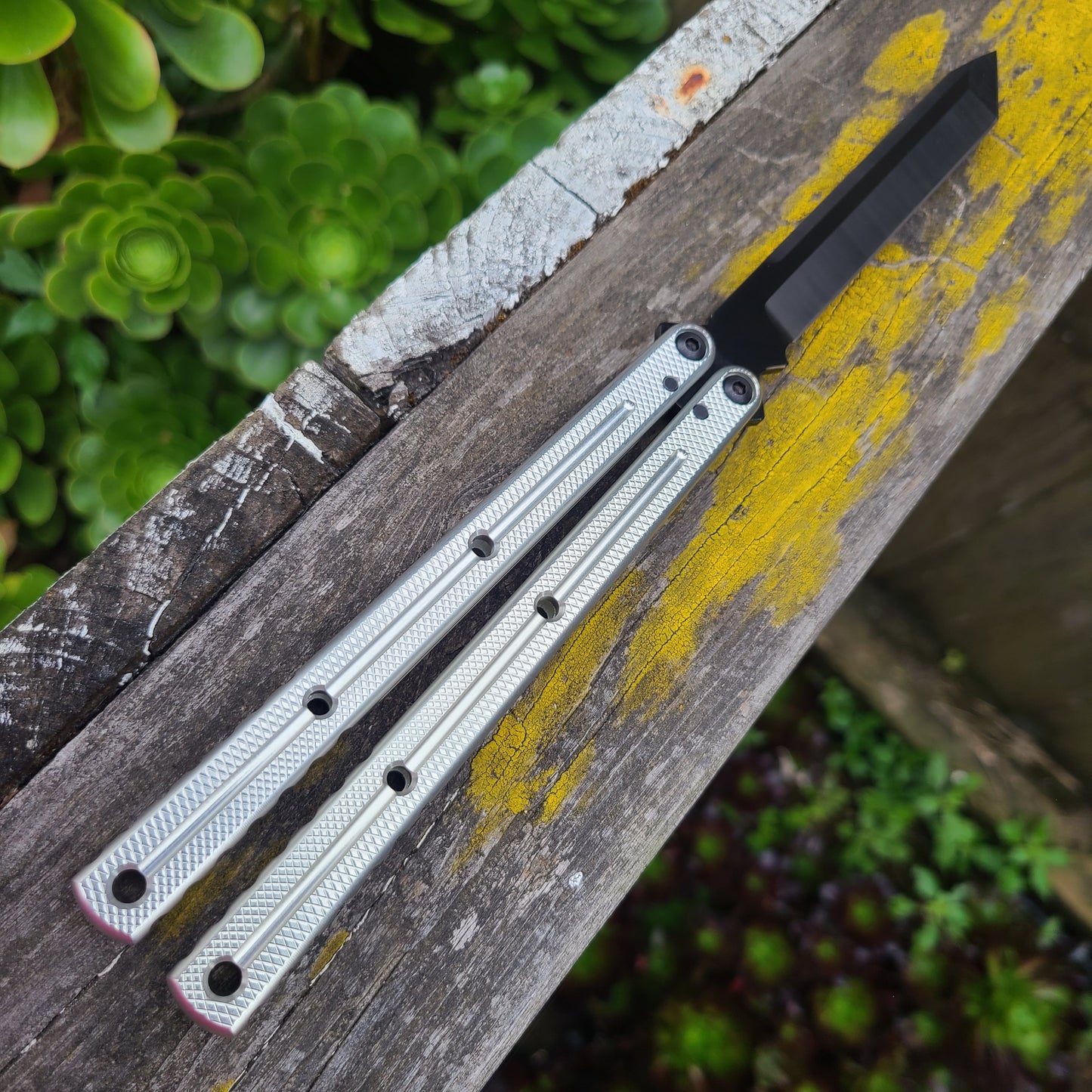Squid Industries Krake Raken V3 Silver Inked Tanto Balisong