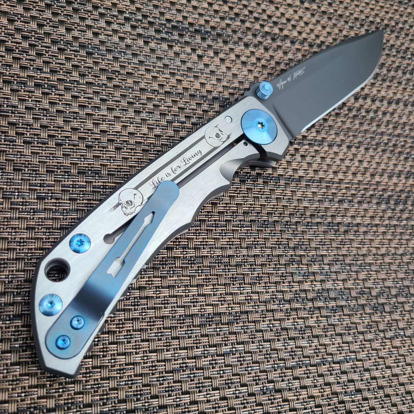 Spartan Blades Harsey Silver/Blue Memento Mori 4" Magnacut Folder