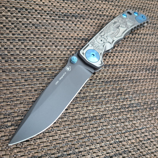 Spartan Blades Harsey Silver/Blue Memento Mori 4" Magnacut Folder