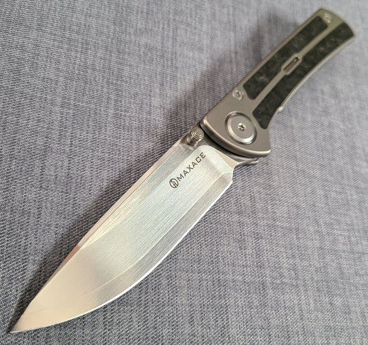 Maxace M01A Peregrine ZDP-189 Titanium Copper Carbon Fiber Framelock Flipper