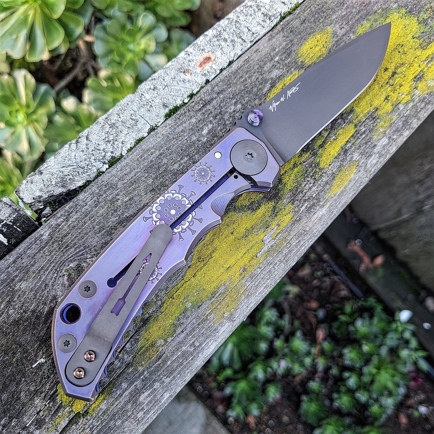 Spartan Blades Custom Harsey Plague Doctor Purple Titanium S45VN Folder
