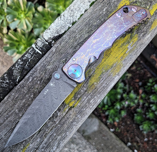 Spartan Blades Custom Harsey Purple Storm Watch Chad Nichols Damascus Folder