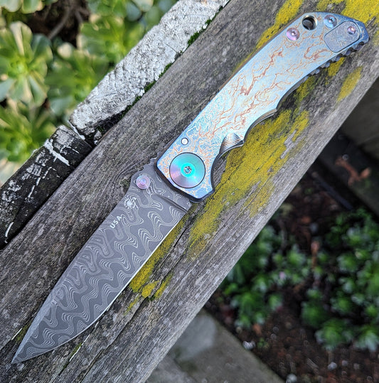 Spartan Blades Custom Harsey Blue Storm Watch Chad Nichols Damascus Folder