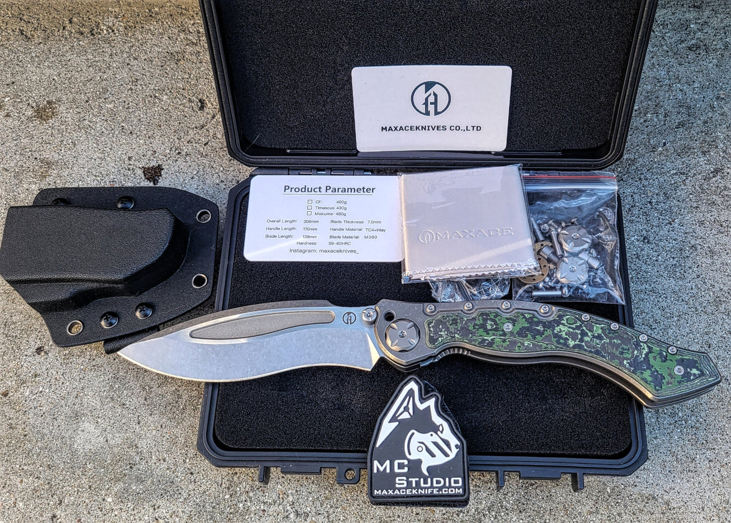Maxace M04C Vortex Green Quartz Carbon Fiber Folder