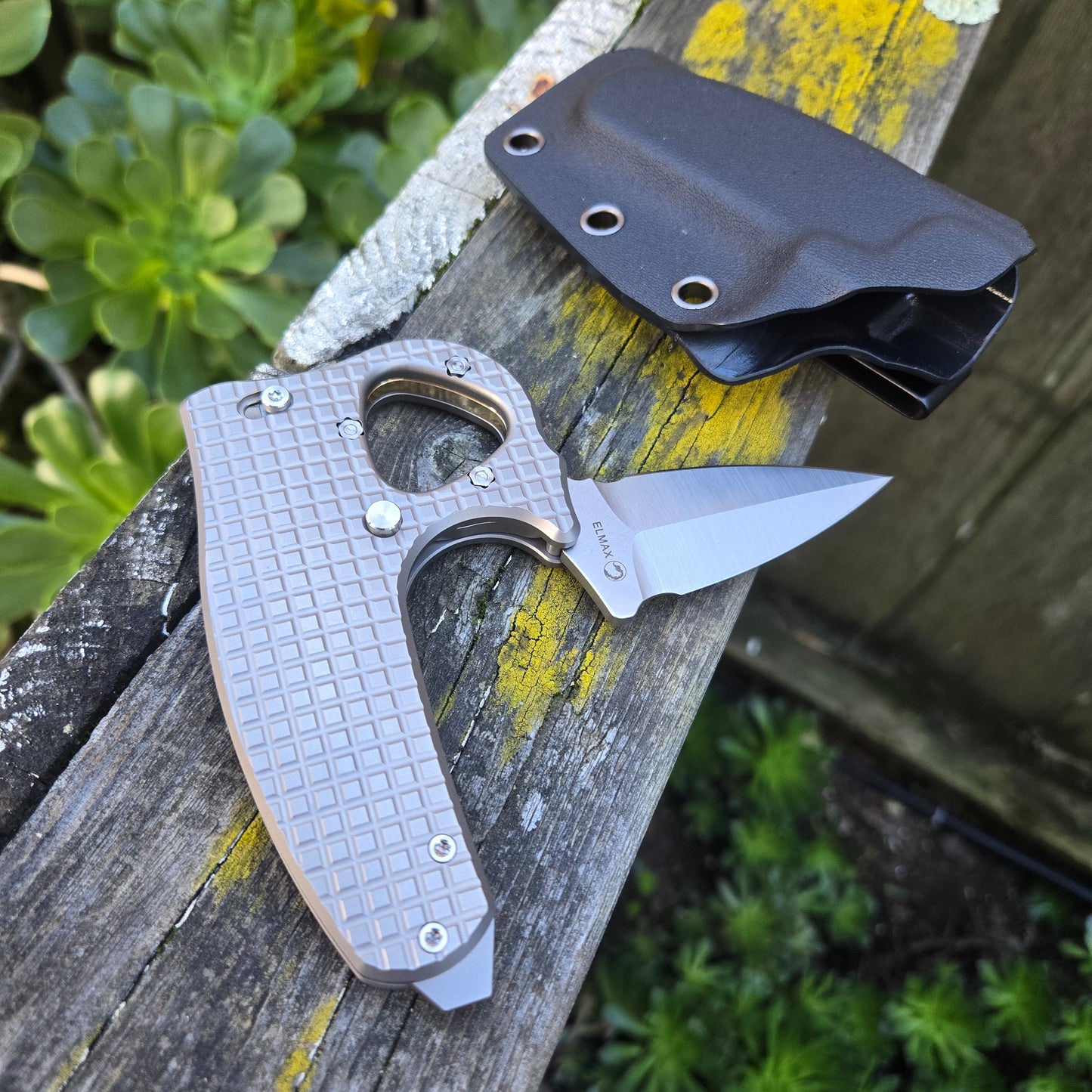 Reate Exo-D Ti Bead Blast Contour Elmax Belt Satin Folding Knife