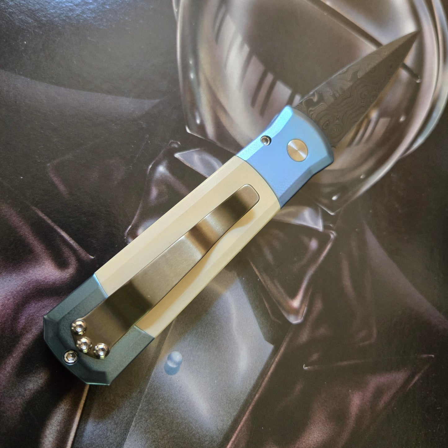 Protech 2025 Custom 005 Godson Blue Titanium Chad Nichols Virus Damascus Auto
