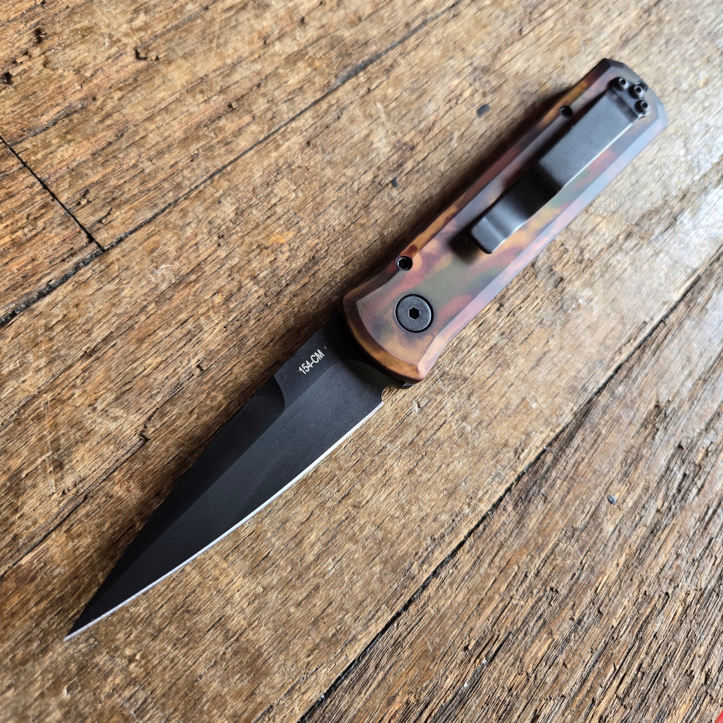 Protech 721-LH Woodland Camo LEFT-HANDED Godson Black DLC 154cm Auto
