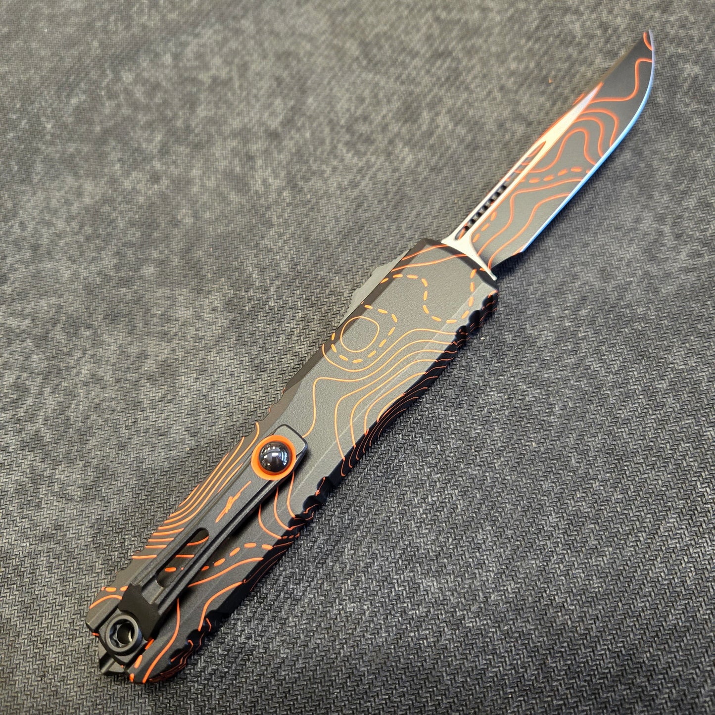 Microtech 11214-1TPBKORCS Ultratech S/E Gen IV Signature Series Topographic Black/Orange Camo Standard OTF Auto