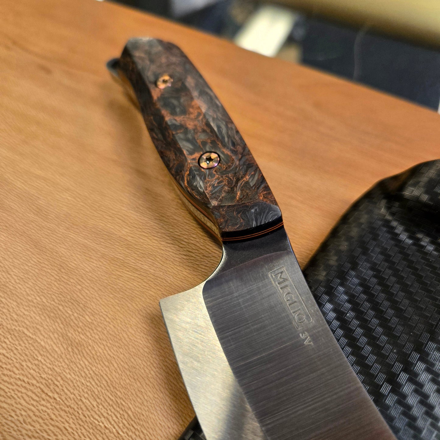Meglio Knives Custom Dark Matter Copper Carbon Tanto Fixed Blade