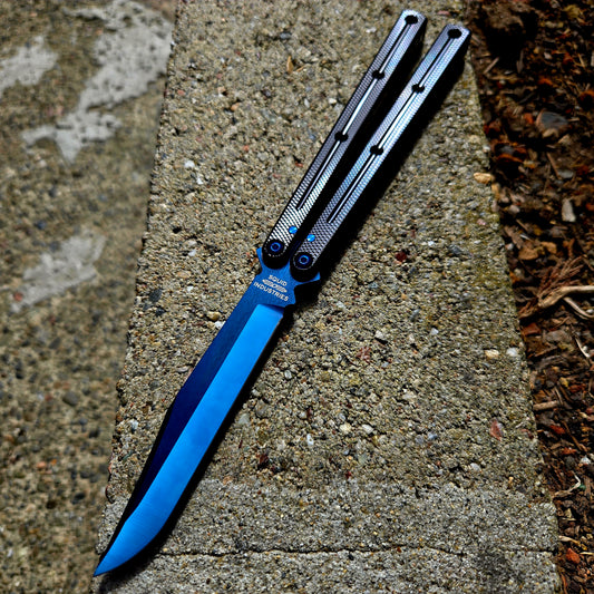 Squid Industries Krake Raken V3 Black Ti Sapphire Blue Bowie Balisong
