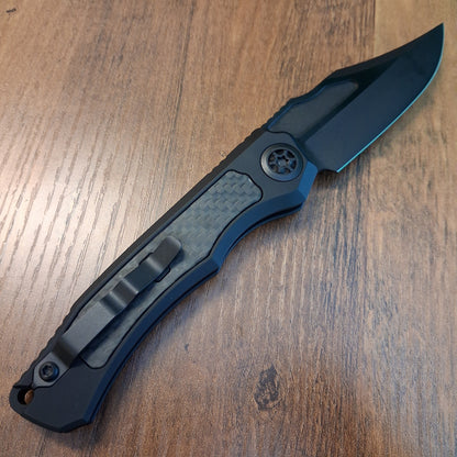 Heretic Knives Wraith V.4 Bowie Automatic Knife (DLC, Tritium Button Inlay, GITD CF)