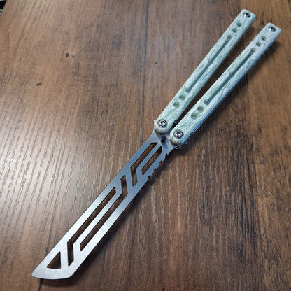 Squid Industries Marble Nautilus V2 Sage Silver Trainer Balisong