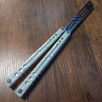 Squid Industries Marble Nautilus V2 Sage Silver Trainer Balisong