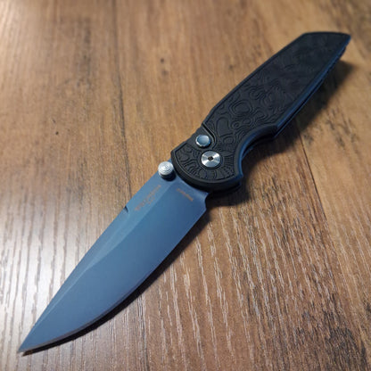 Protech TR-3 Integrity Black Topographic Denim PVD Magnacut Manual Folder