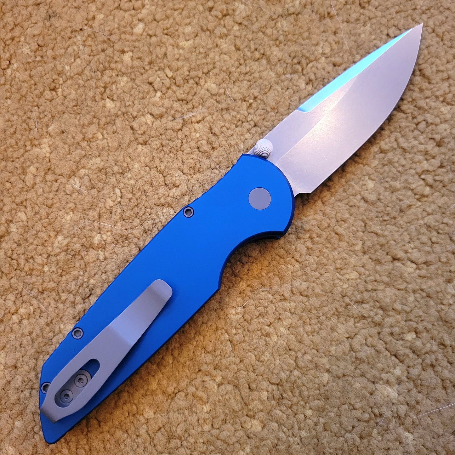 Protech INT101-Blue TR-3 Integrity Manual Button Lock Stonewash S35VN Folder