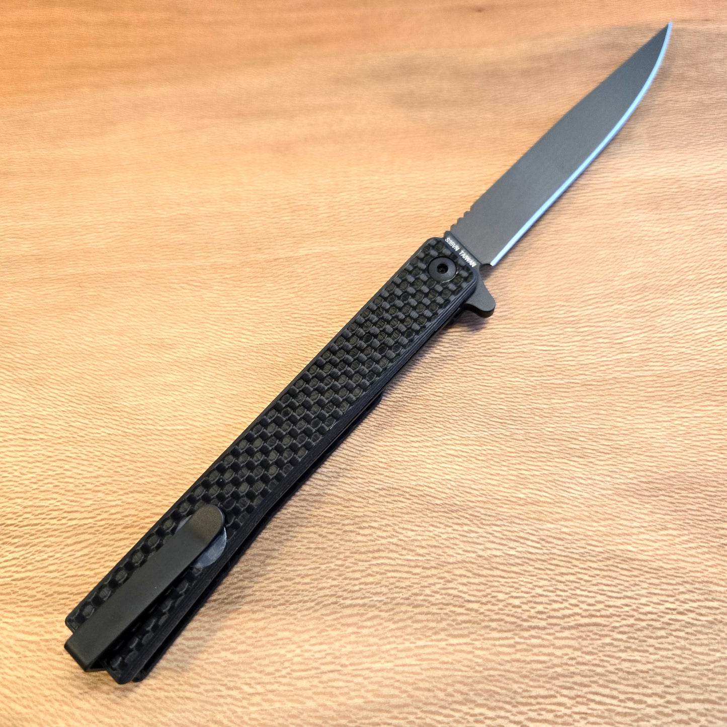 Ocaso Knives Black Drop Point Carbon Fiber Solstice Folder