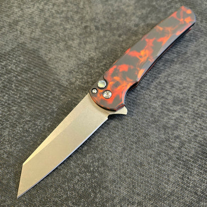 Protech 5401-DF Malibu "Del Fuego" Reverse Tanto Stonewash Magnacut Button Lock Folder