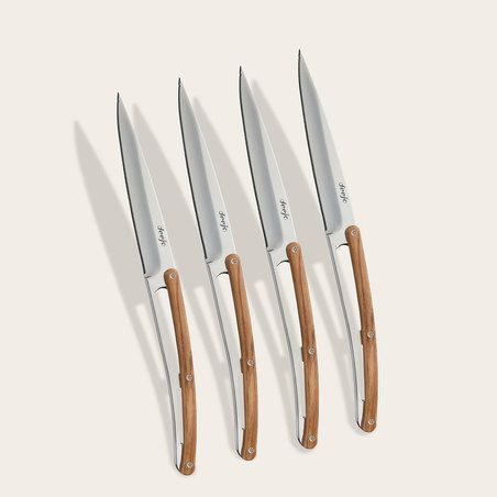 Deejo 4 Piece Steak Knife Set - Serrated Olive Wood