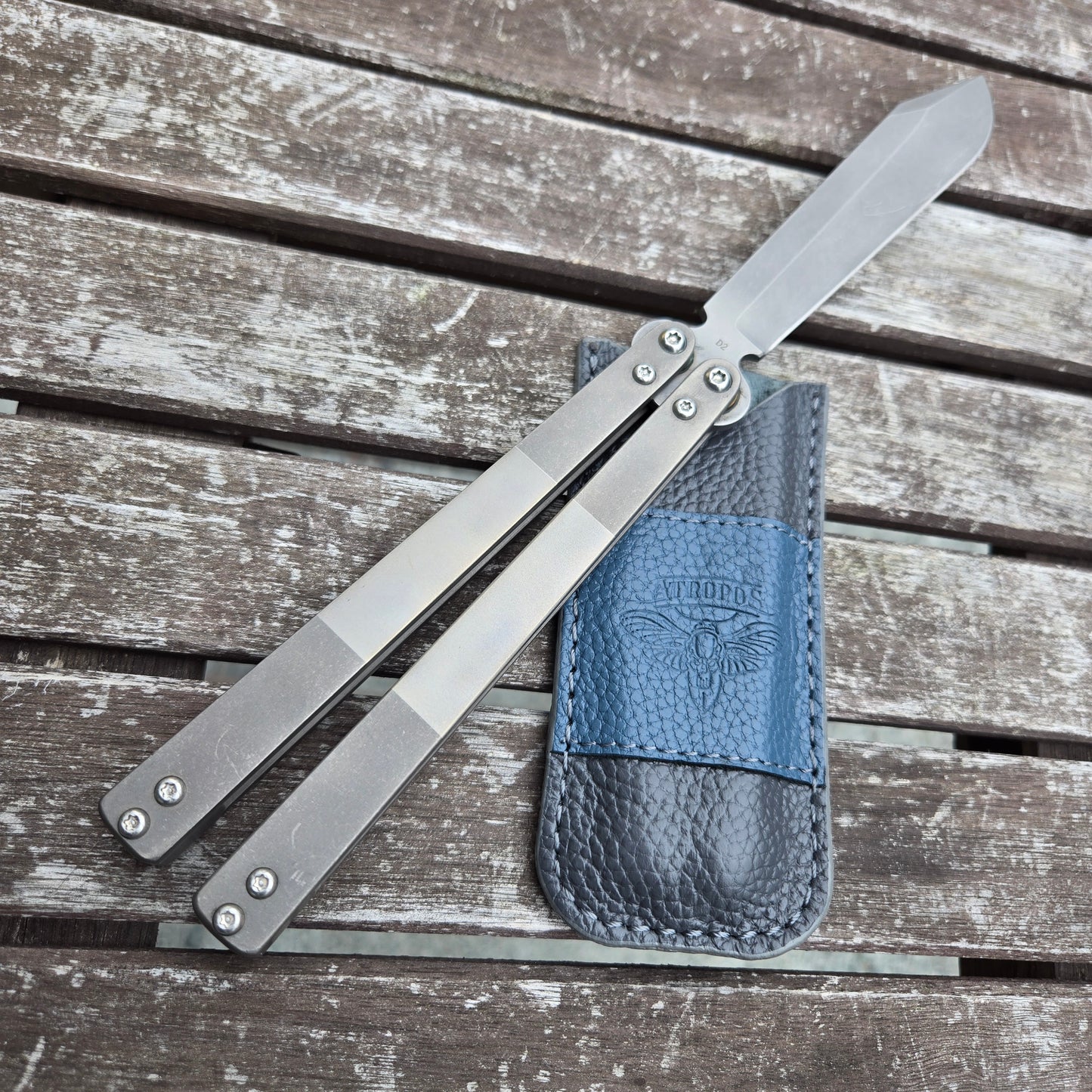 Atropos Knife Fortress 2 Spy 2.0 Titanium D2 Stonewash Balisong