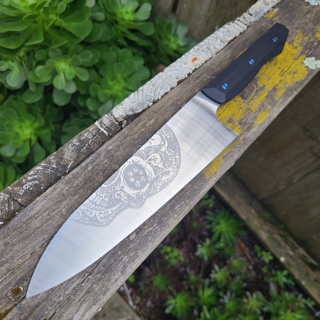 Meglio Knives 8" Satin Sugar Skull Magnacut Gyuto