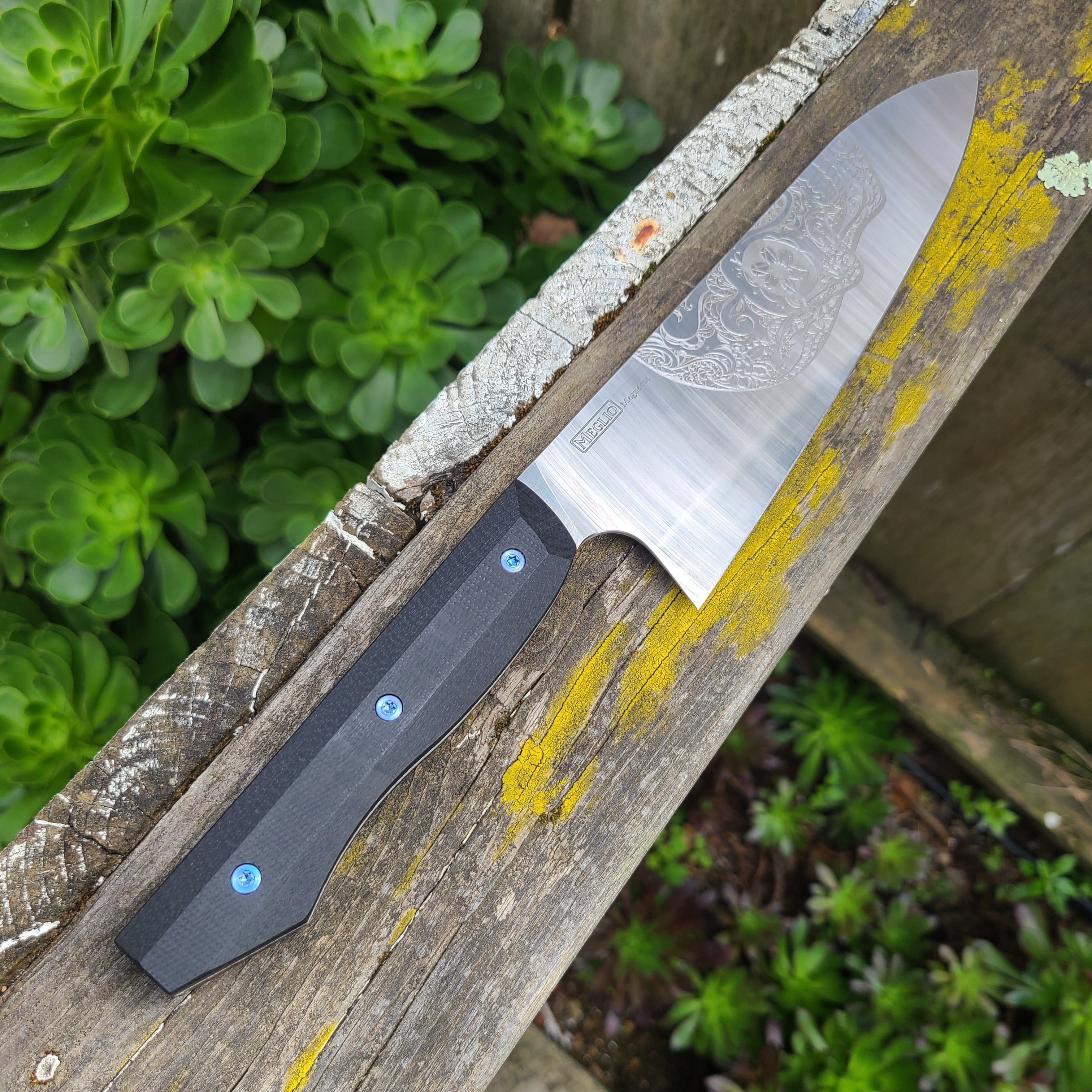 Meglio Knives 8" Satin Sugar Skull Magnacut Gyuto