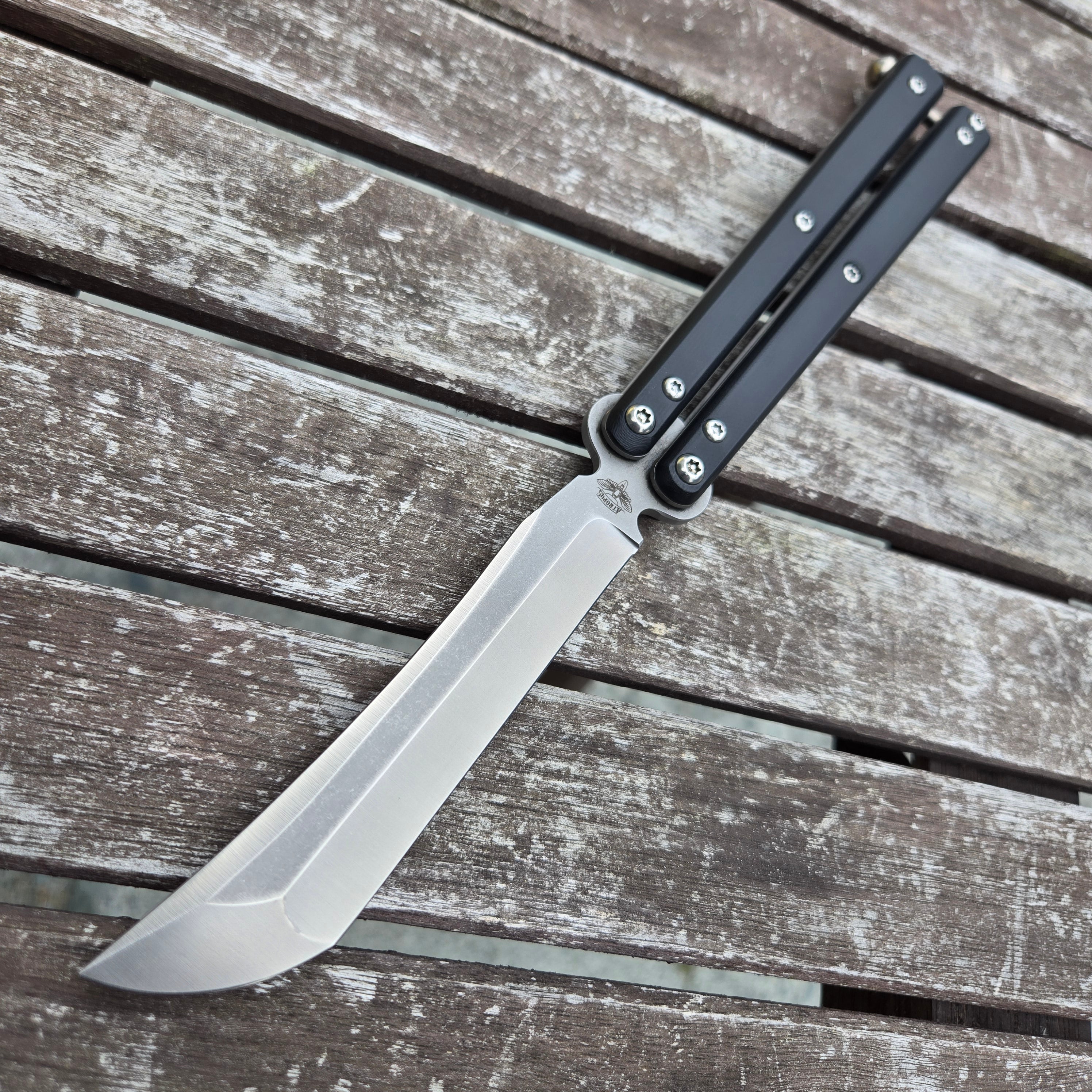 Atropos Knife Demon 2 BRO Black G10 D2 Stonewash Balisong