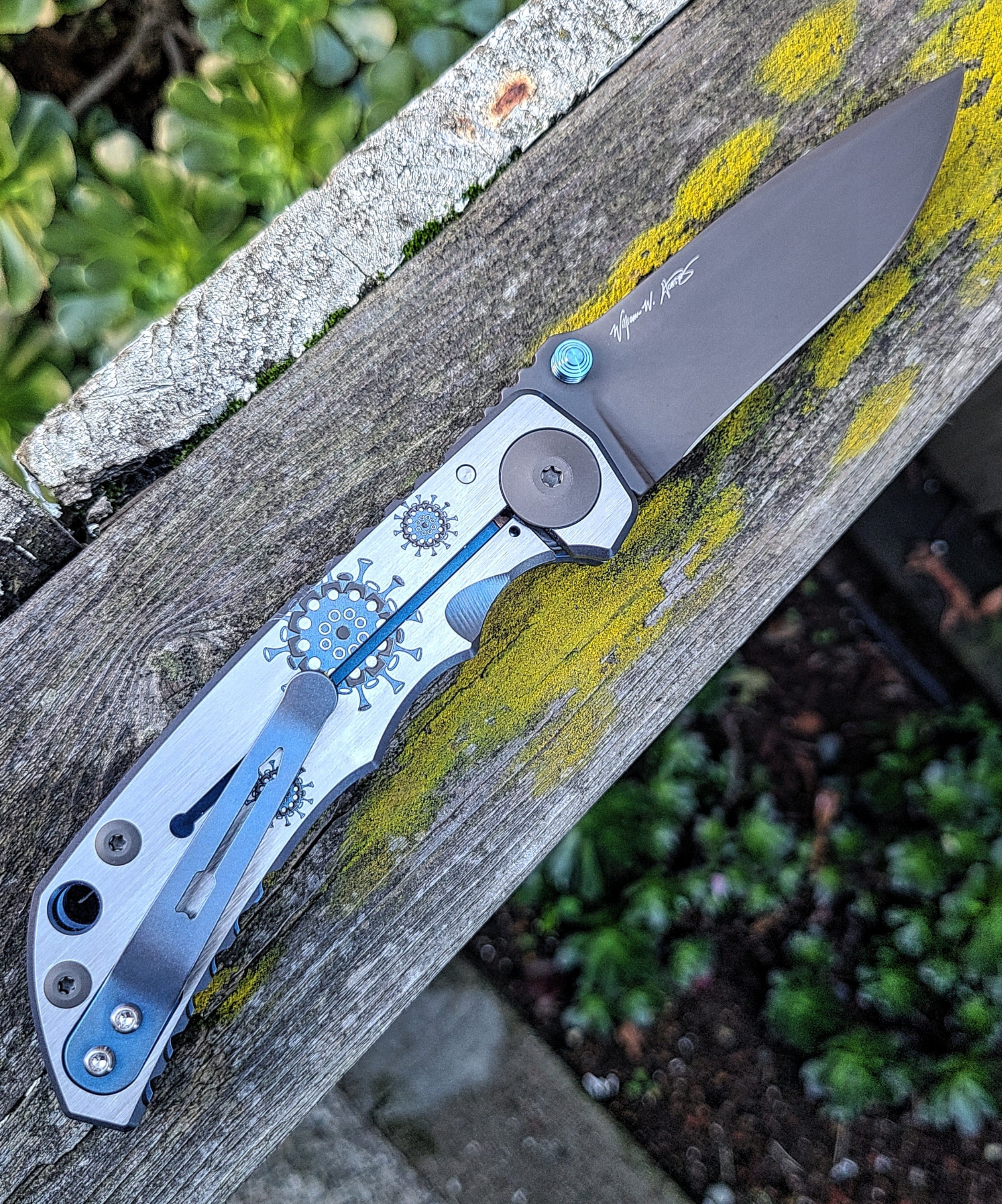 Spartan Blades Custom Harsey Plague Doctor Blue Titanium S45VN Folder