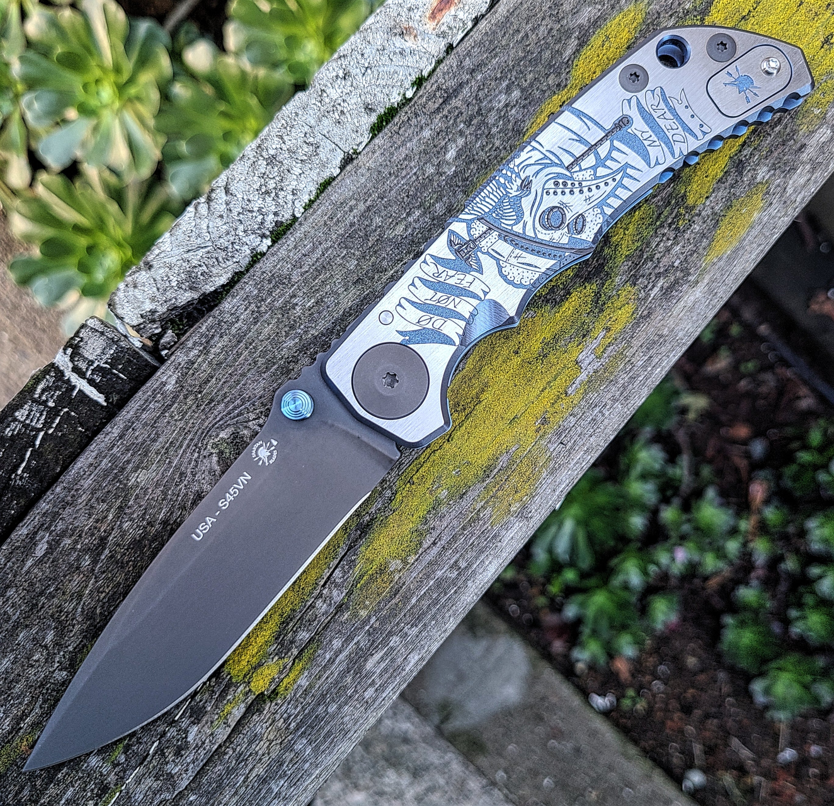 Spartan Blades Custom Harsey Plague Doctor Blue Titanium S45VN Folder