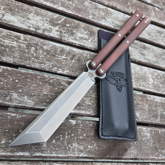 Atropos Knife Smoke BRO Brown Micarta D2 Balisong