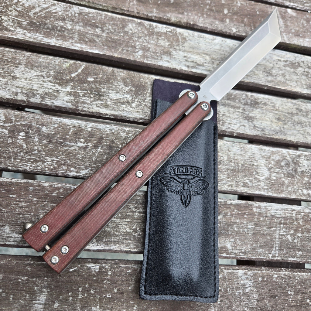 Atropos Knife Smoke BRO Brown Micarta D2 Balisong