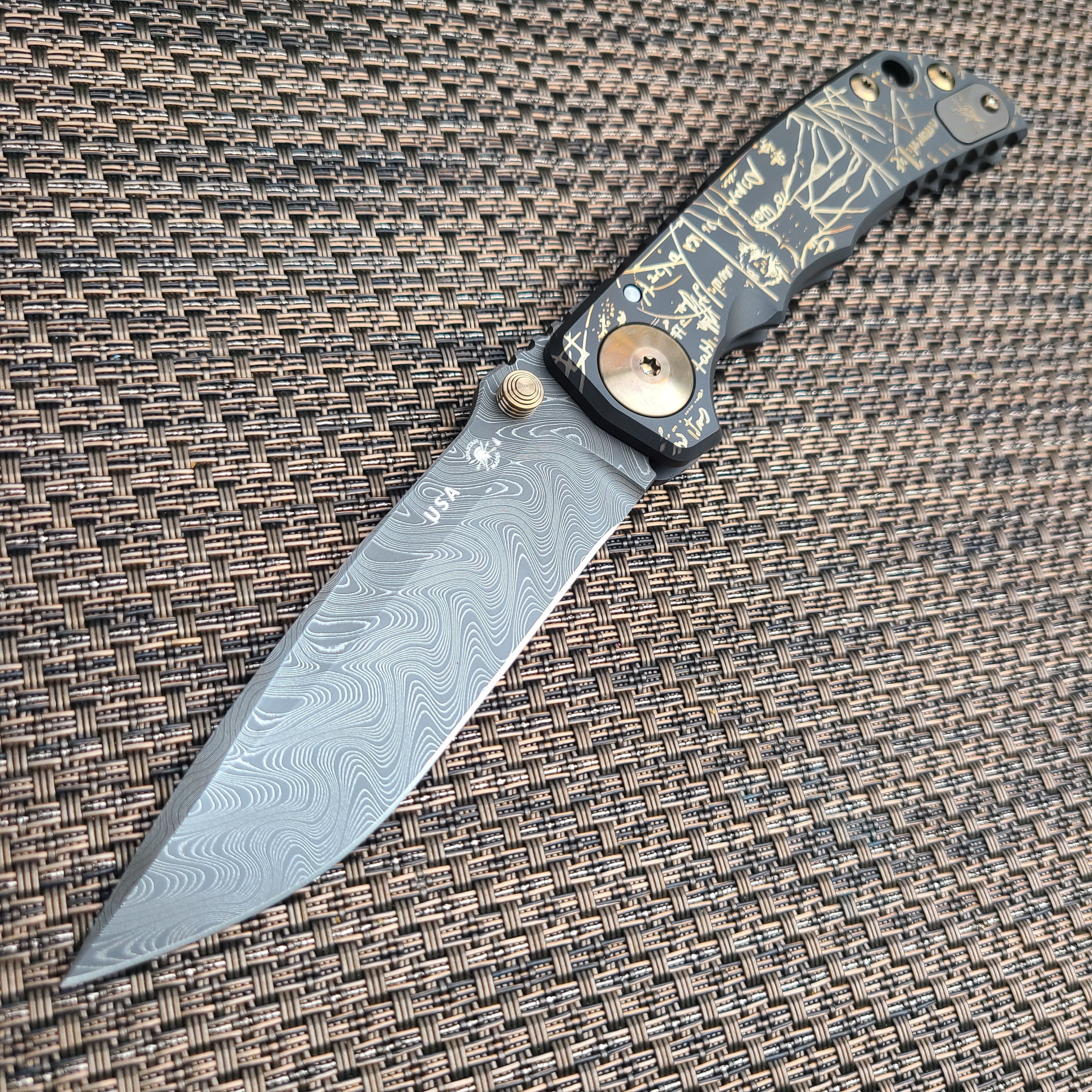 Spartan Blades Harsey Black/Gold DaVinci 4" Nichols Damascus Folder