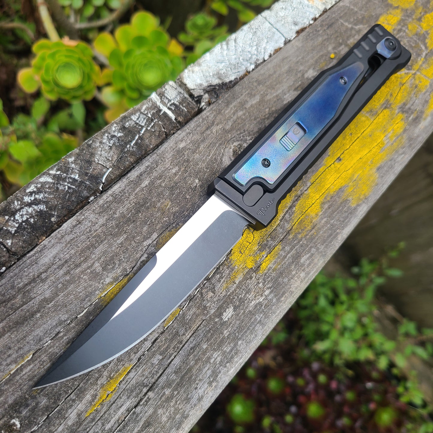 Reate Exo-M Blue Titanium Drop Point 2 Tone Elmax Knife