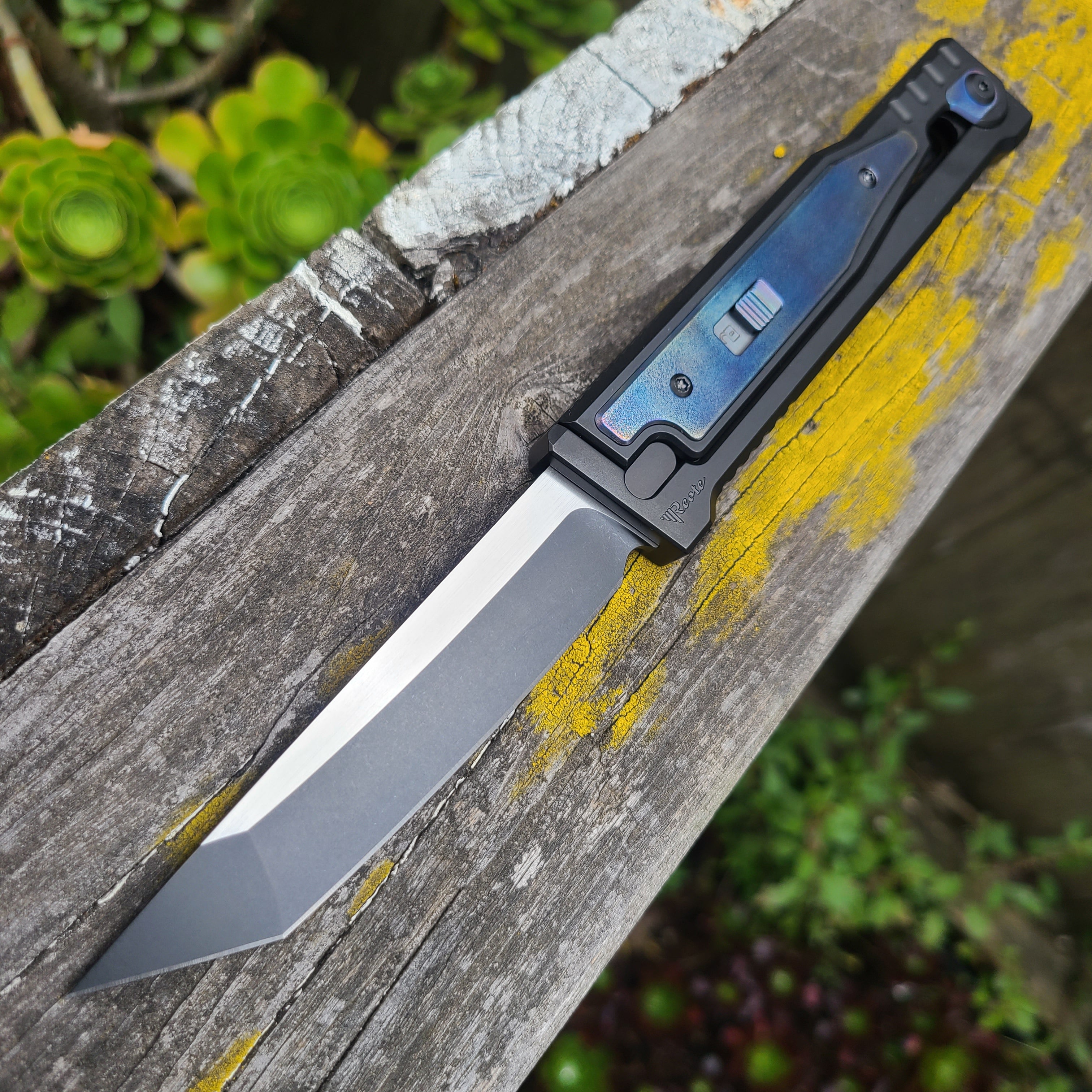 Reate Exo-M Blue Titanium Tanto 2 Tone Elmax Knife