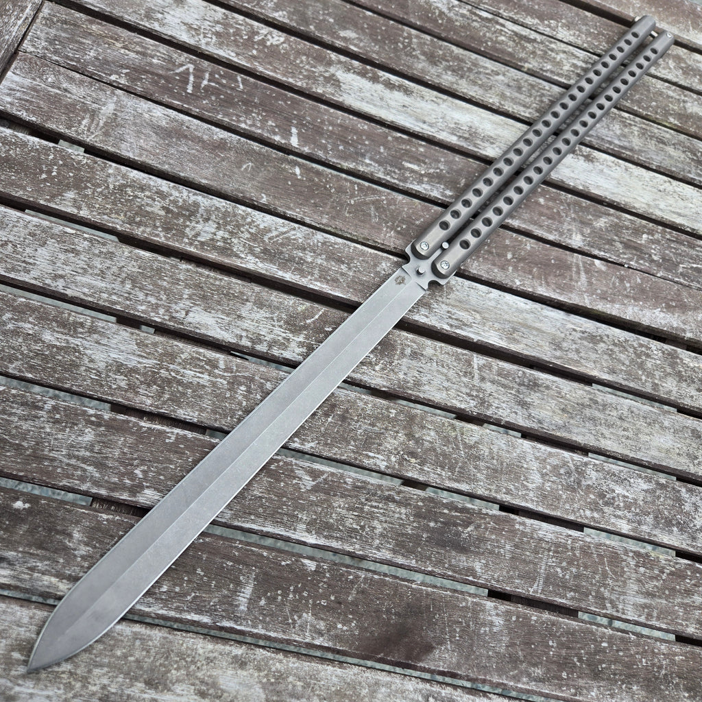 Atropos Knife Gladius Sword Titanium Spear Point N690 Stonewash Balisong