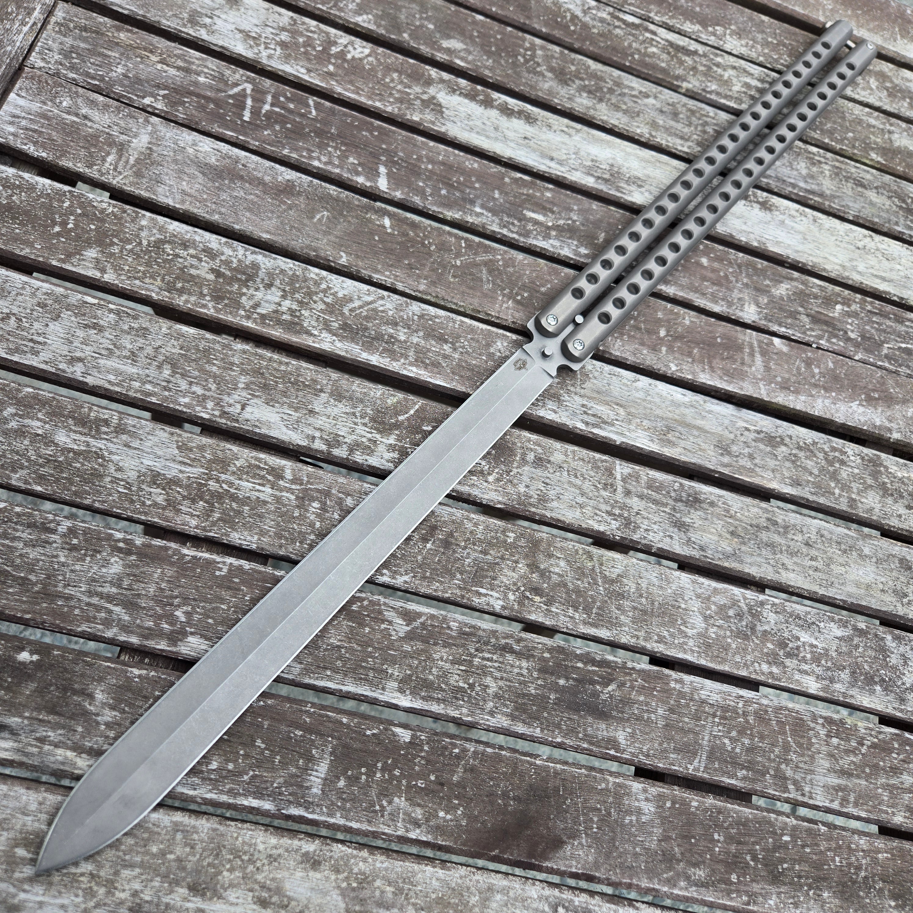 Atropos Knife Gladius Sword Titanium Spear Point N690 Stonewash Balisong